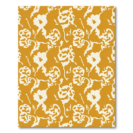 Golden Cream Abstract Floral Swirl Rug