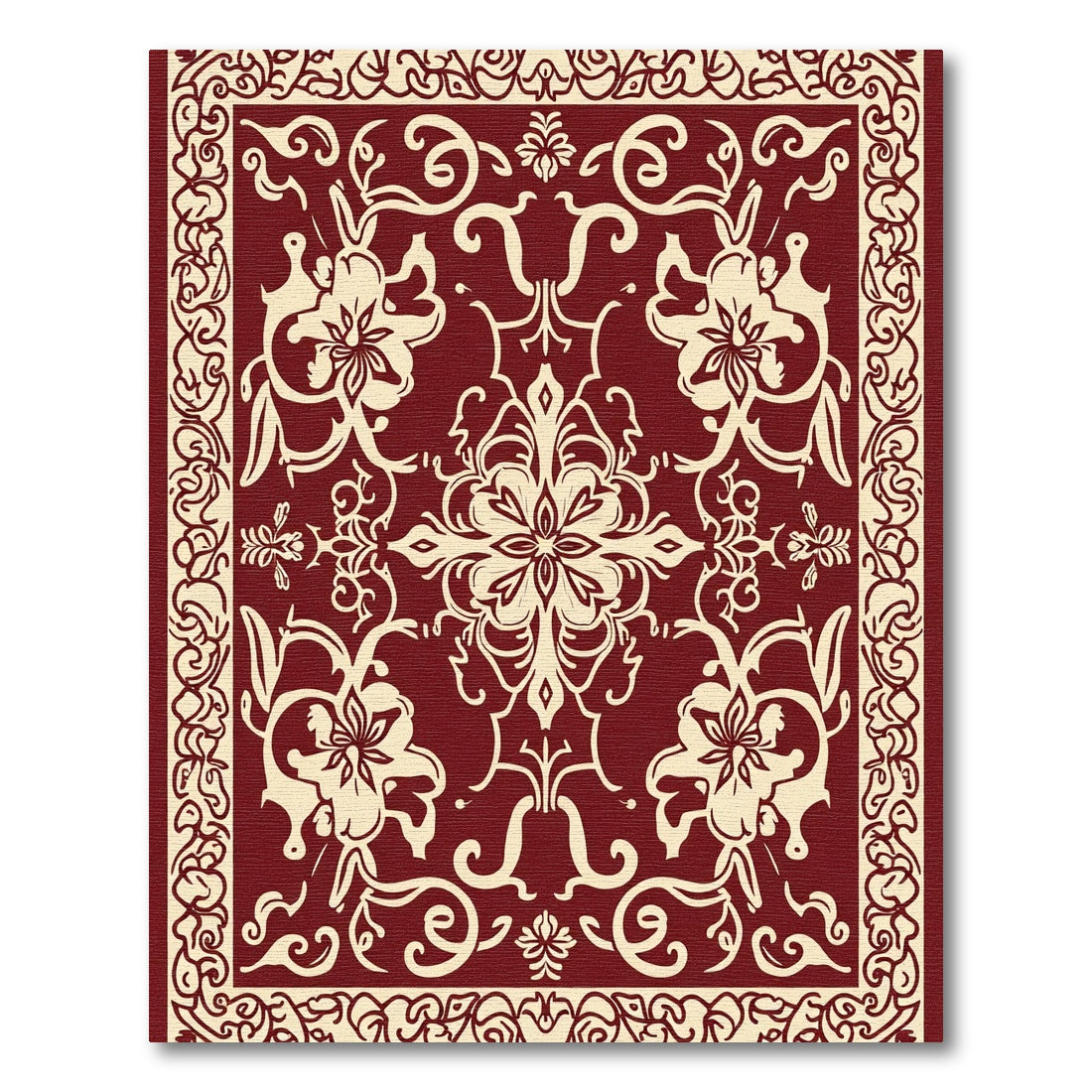 Crimson Cream Floral Medallion Border Rug