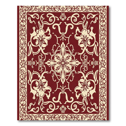 Crimson Cream Floral Medallion Border Rug