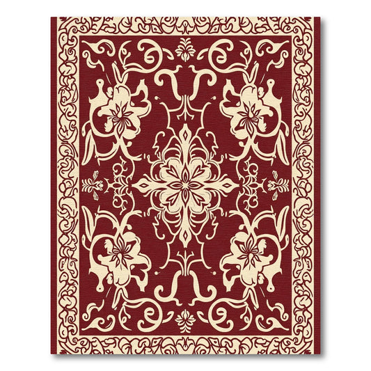 Crimson Cream Floral Medallion Border Rug