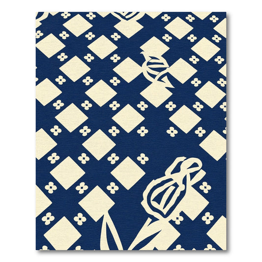 Navy Cream Diamond Floral Arrangement Rug