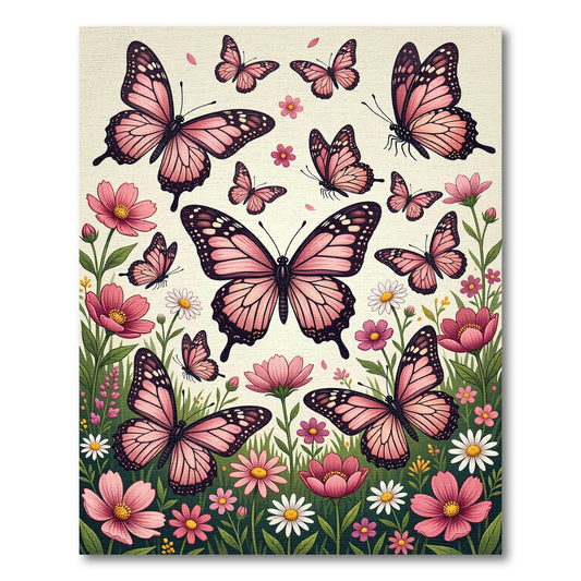 Pink Butterfly Garden Meadow Composition Rug