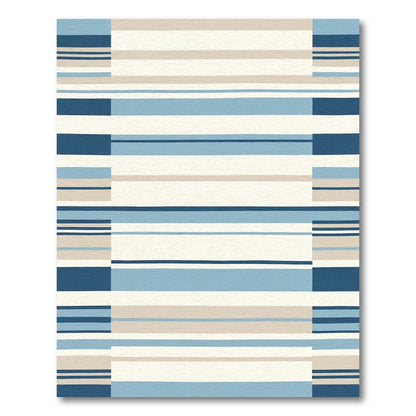 Coastal Blue Striped Rectangular Rug
