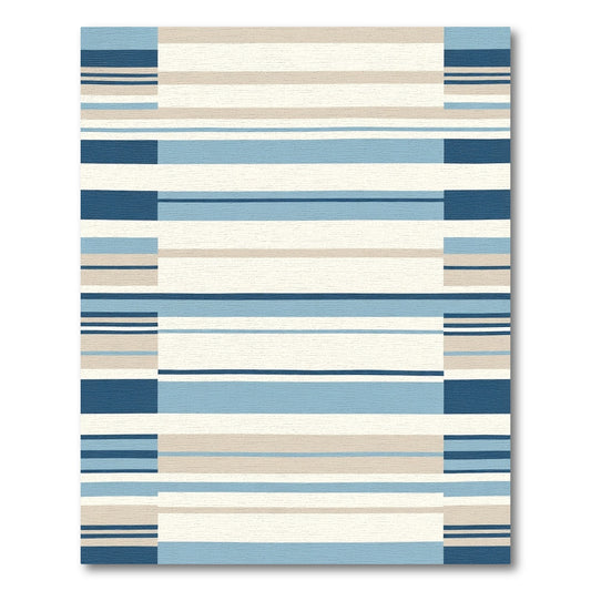 Coastal Blue Striped Rectangular Rug
