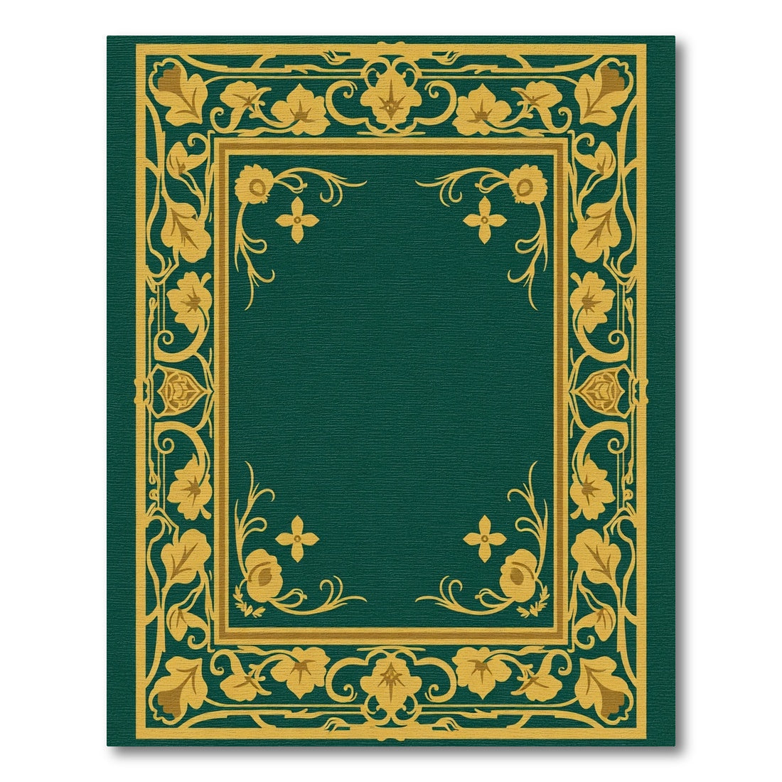 Emerald Green Floral Border Rug