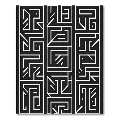 Black and White Geometric Maze Abstraction Rug