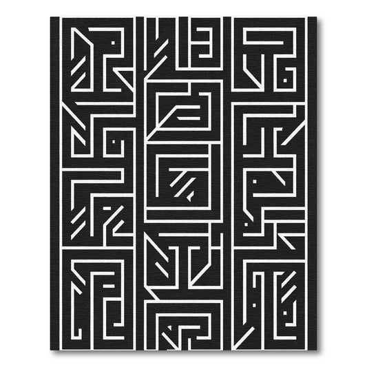 Black and White Geometric Maze Abstraction Rug