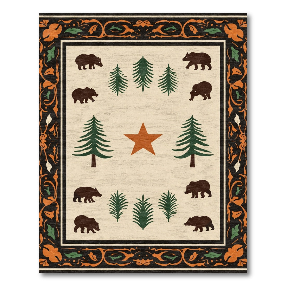 Rustic Bear Forest Star Border Rug