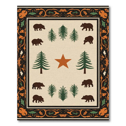 Rustic Bear Forest Star Border Rug