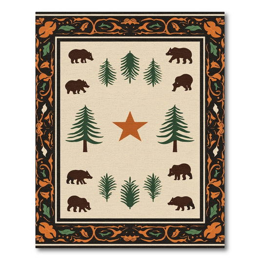 Rustic Bear Forest Star Border Rug
