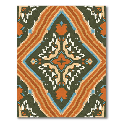 Olive Orange Blue Diamond Complex Medallion Rug