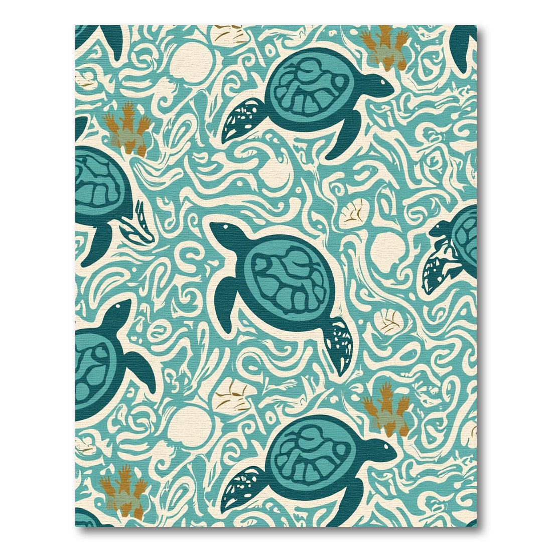 Teal Sea Turtle Abstract Ocean Swirls Rug