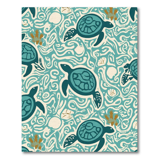 Teal Sea Turtle Abstract Ocean Swirls Rug