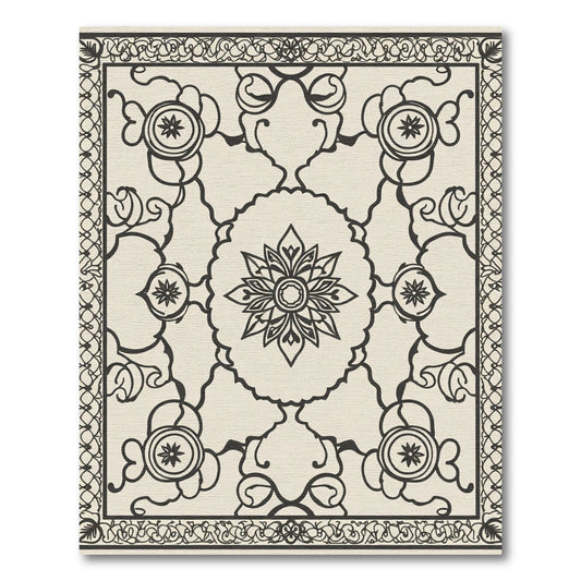 Elaborate Floral Symmetry Outline Rug