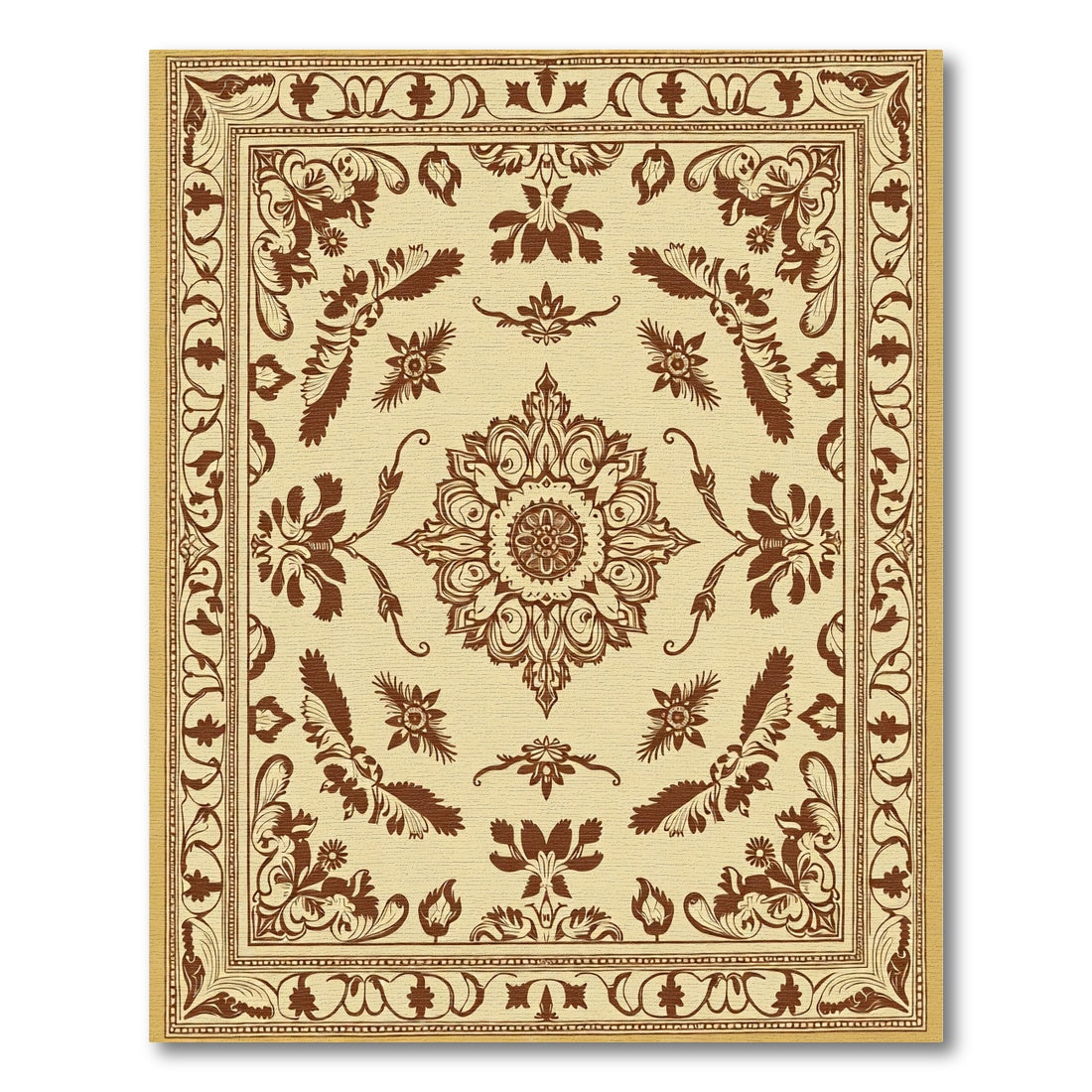 Rustic Brown Floral Medallion Border Rug