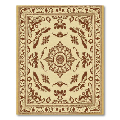 Rustic Brown Floral Medallion Border Rug