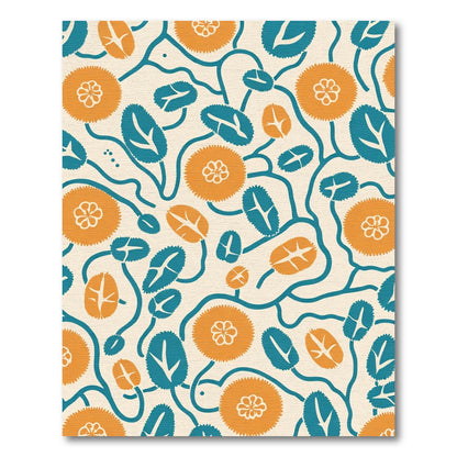 Abstract Orange Teal Floral Vine Rug