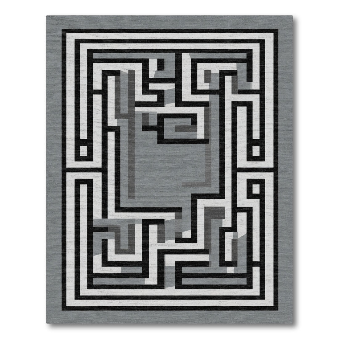 Geometric Maze Black White Gray Rug