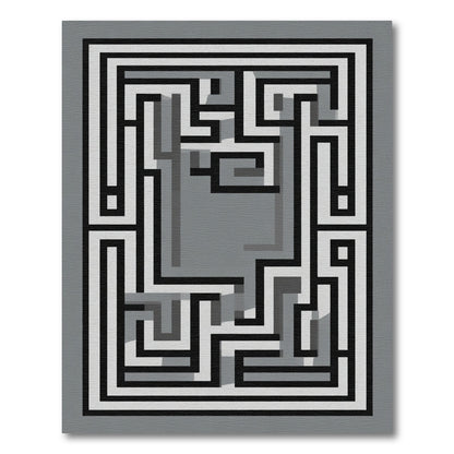 Geometric Maze Black White Gray Rug