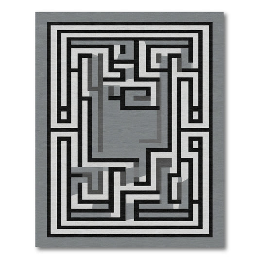 Geometric Maze Black White Gray Rug