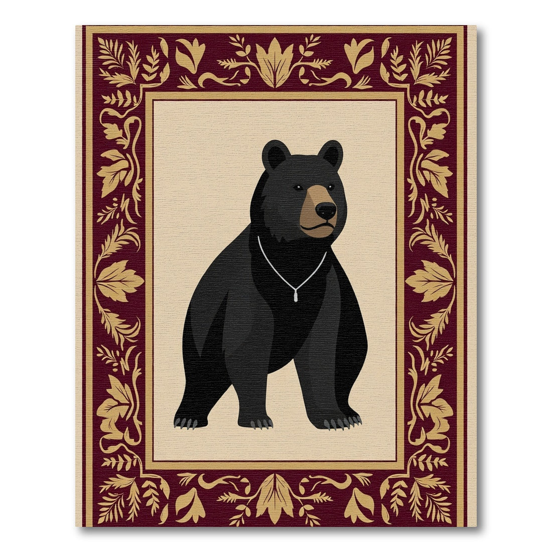 Regal Black Bear Burgundy Gold Border Rug