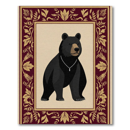 Regal Black Bear Burgundy Gold Border Rug
