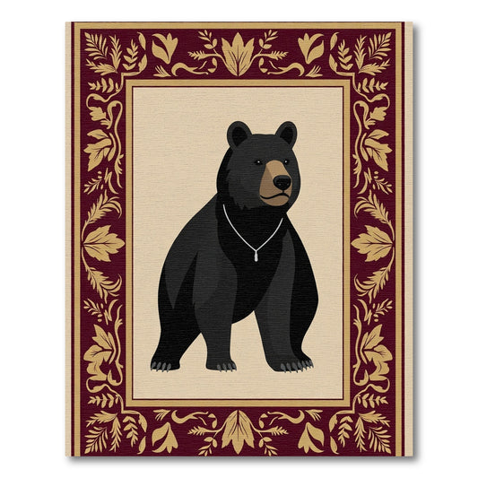 Regal Black Bear Burgundy Gold Border Rug