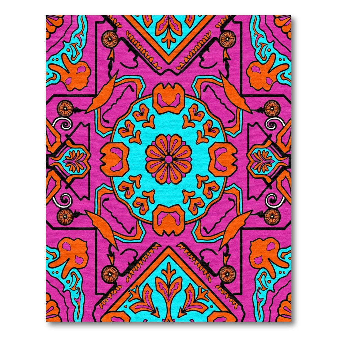 Vibrant Magenta Teal Orange Medallion Rug