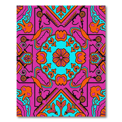 Vibrant Magenta Teal Orange Medallion Rug