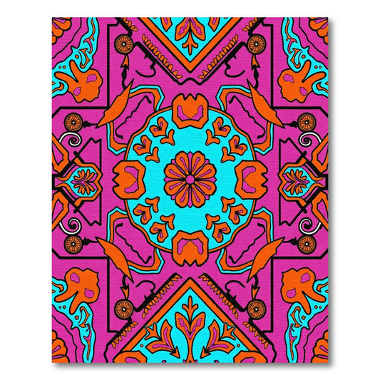 Vibrant Magenta Teal Orange Medallion Rug