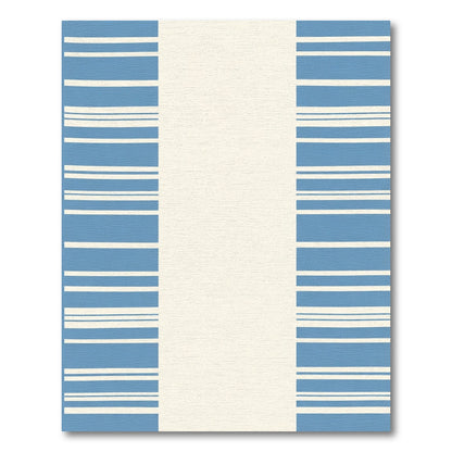 Coastal Blue White Striped Border Rug