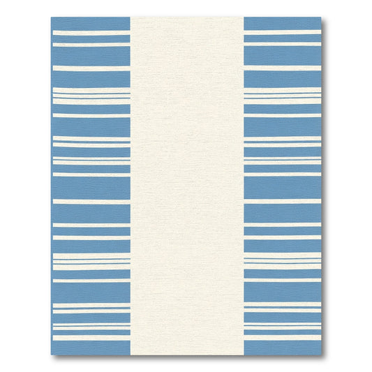 Coastal Blue White Striped Border Rug