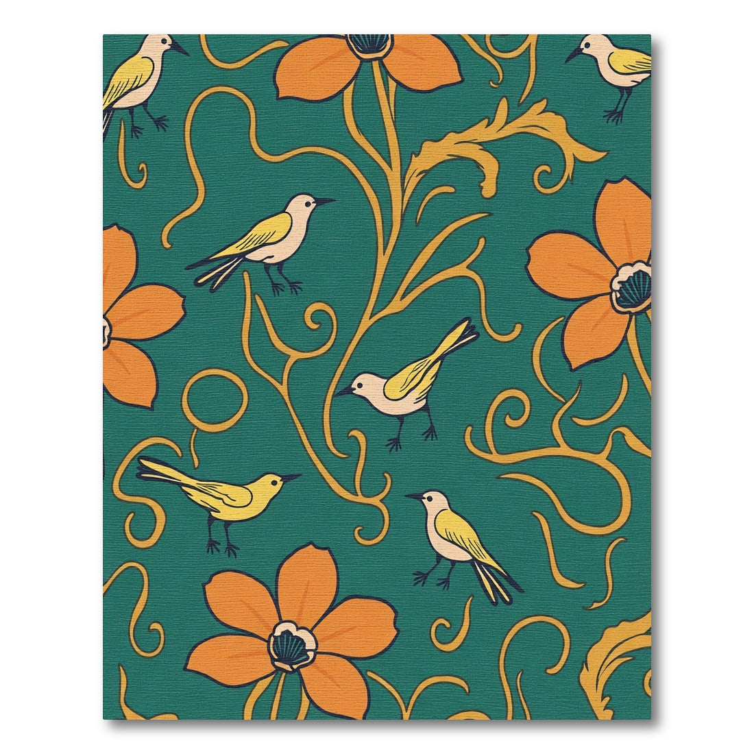 Whimsical Teal Orange Bird Floral Vine Rug