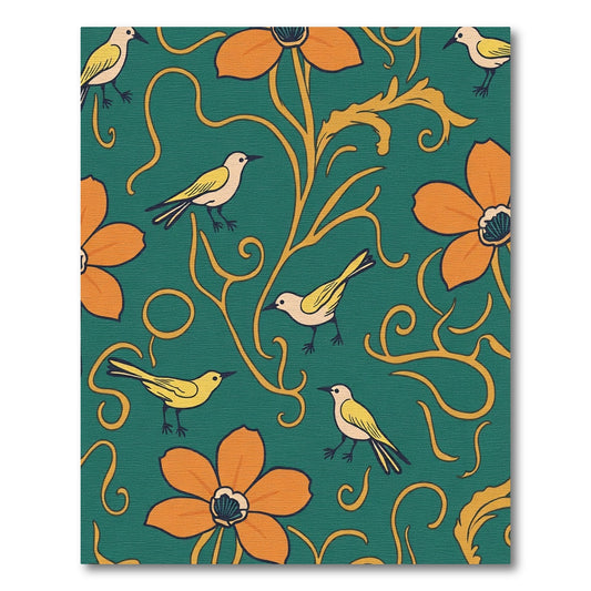 Whimsical Teal Orange Bird Floral Vine Rug