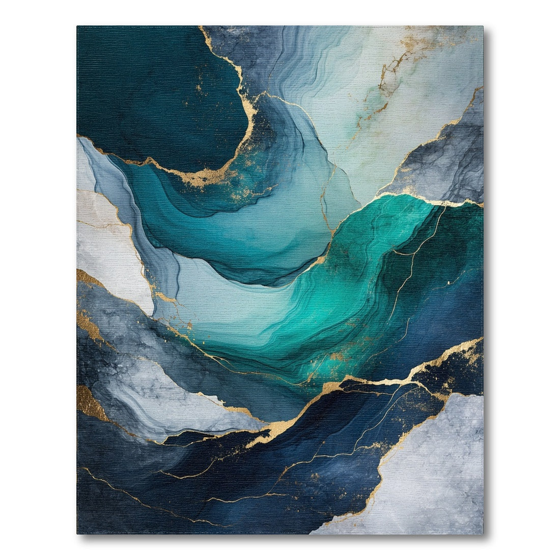Fluid Teal Gold Marble Rug