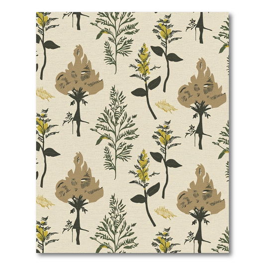 Earthy Sage Green Botanical Bloom Rug