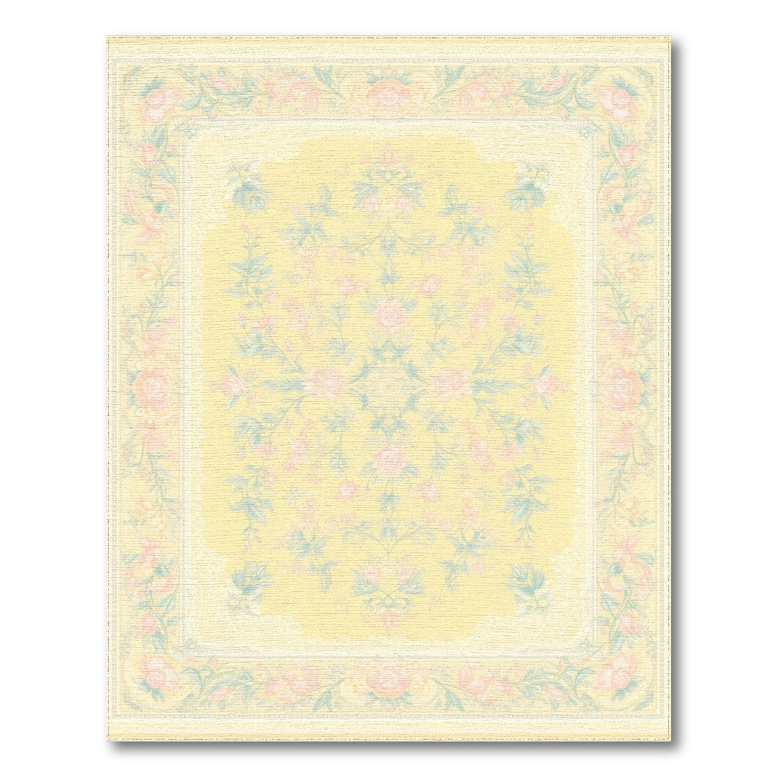 Pastel Yellow Rose Floral Vintage Area Rug