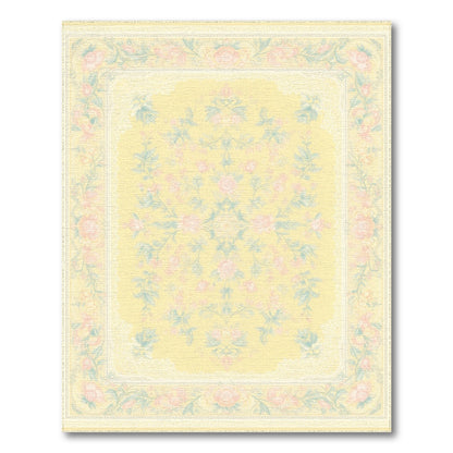 Pastel Yellow Rose Floral Vintage Area Rug