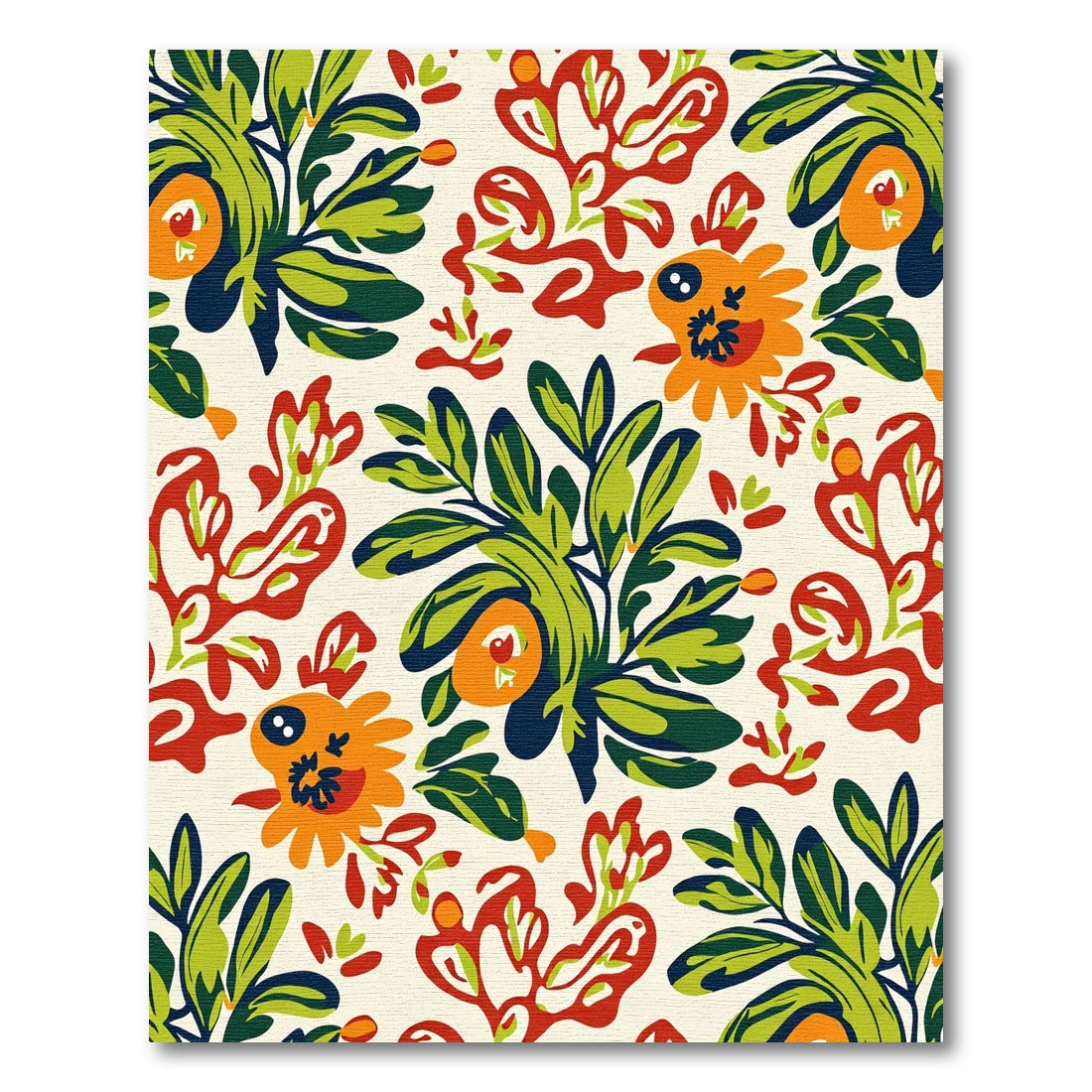 Bold Orange Abstract Floral Leaves Rug