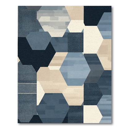 Navy Blue Geometric Hexagon Mosaic Rug