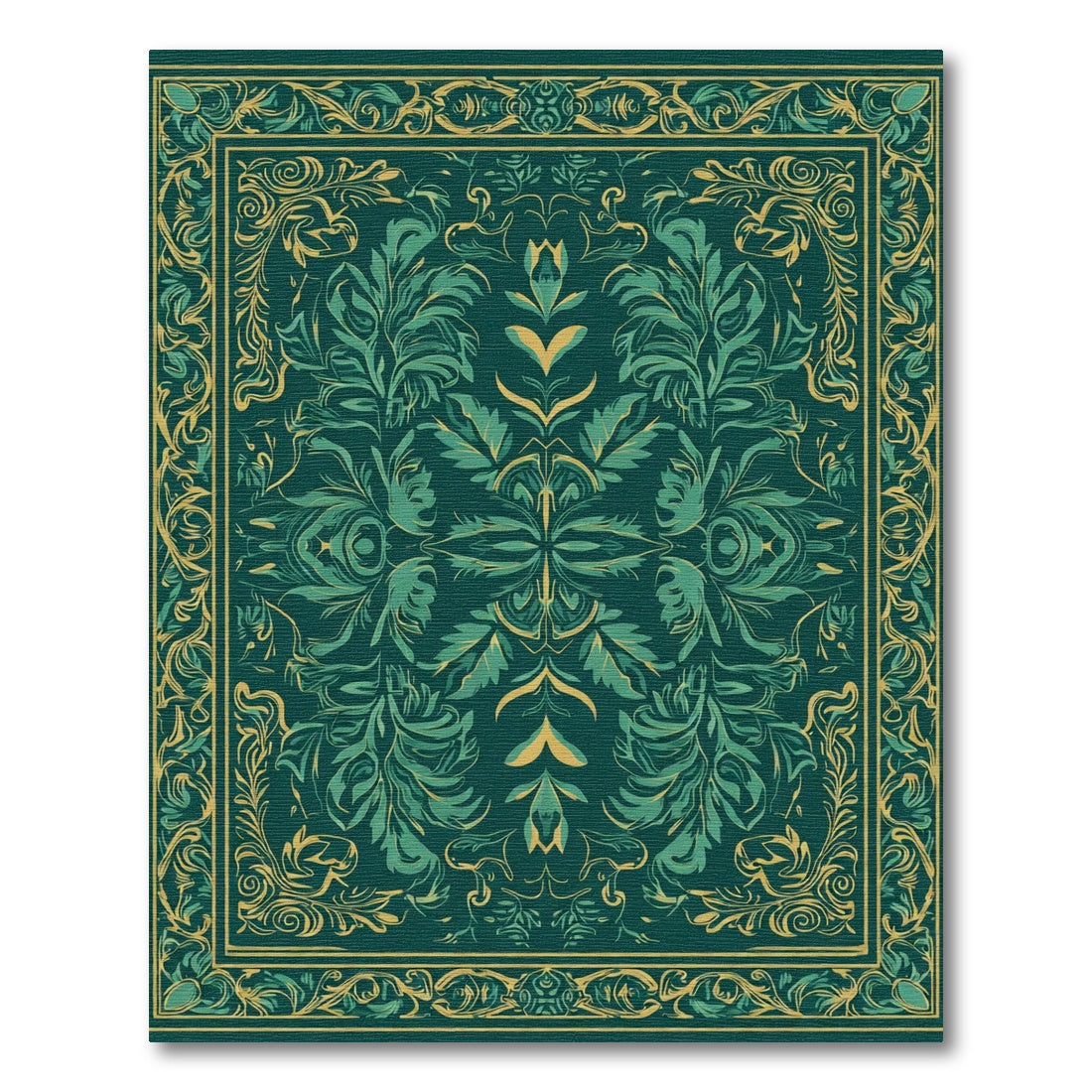 Teal Golden Scrollwork Classic Floral Rug