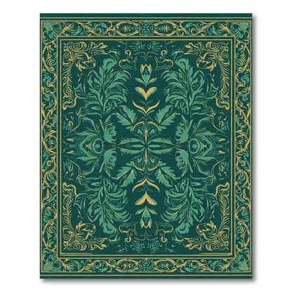 Teal Golden Scrollwork Classic Floral Rug
