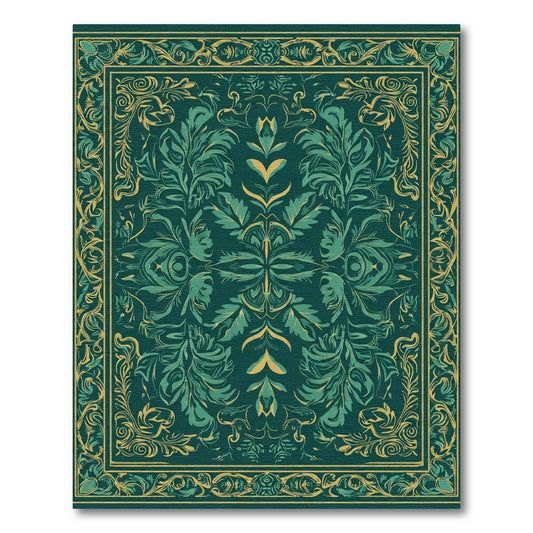 Teal Golden Scrollwork Classic Floral Rug
