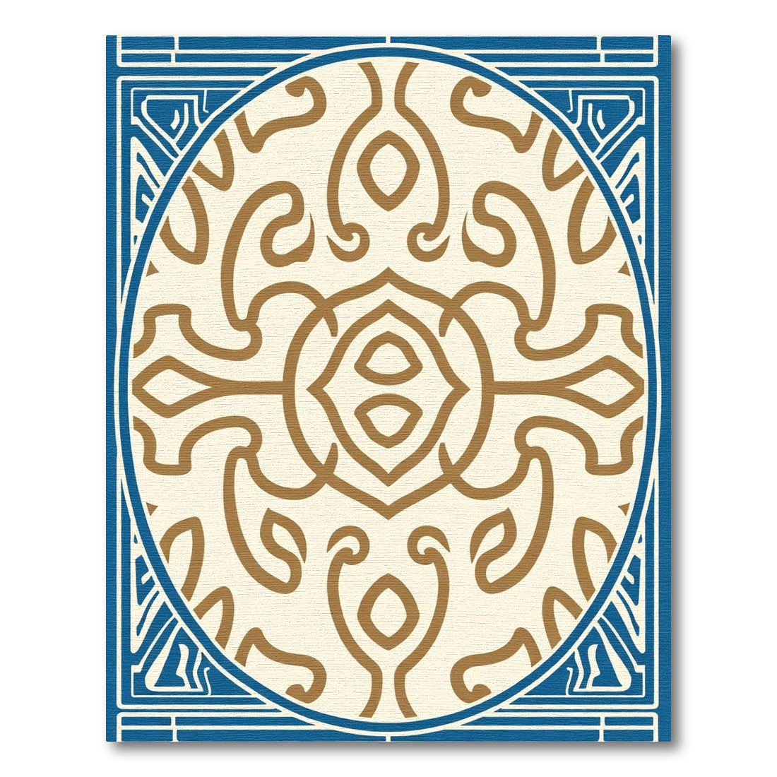 Cream Gold Blue Ornamental Medallion Rug