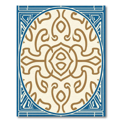 Cream Gold Blue Ornamental Medallion Rug