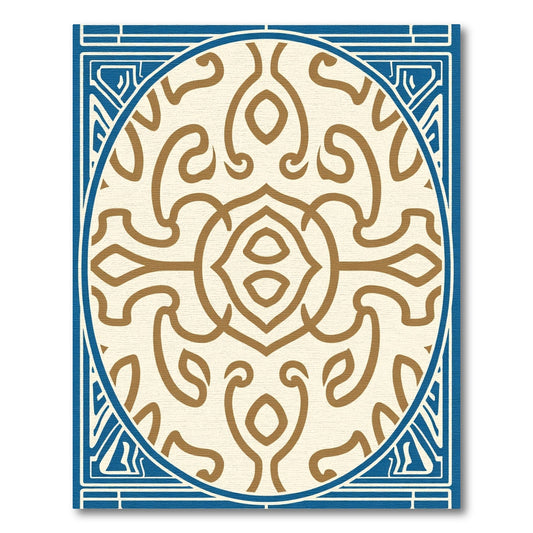 Cream Gold Blue Ornamental Medallion Rug