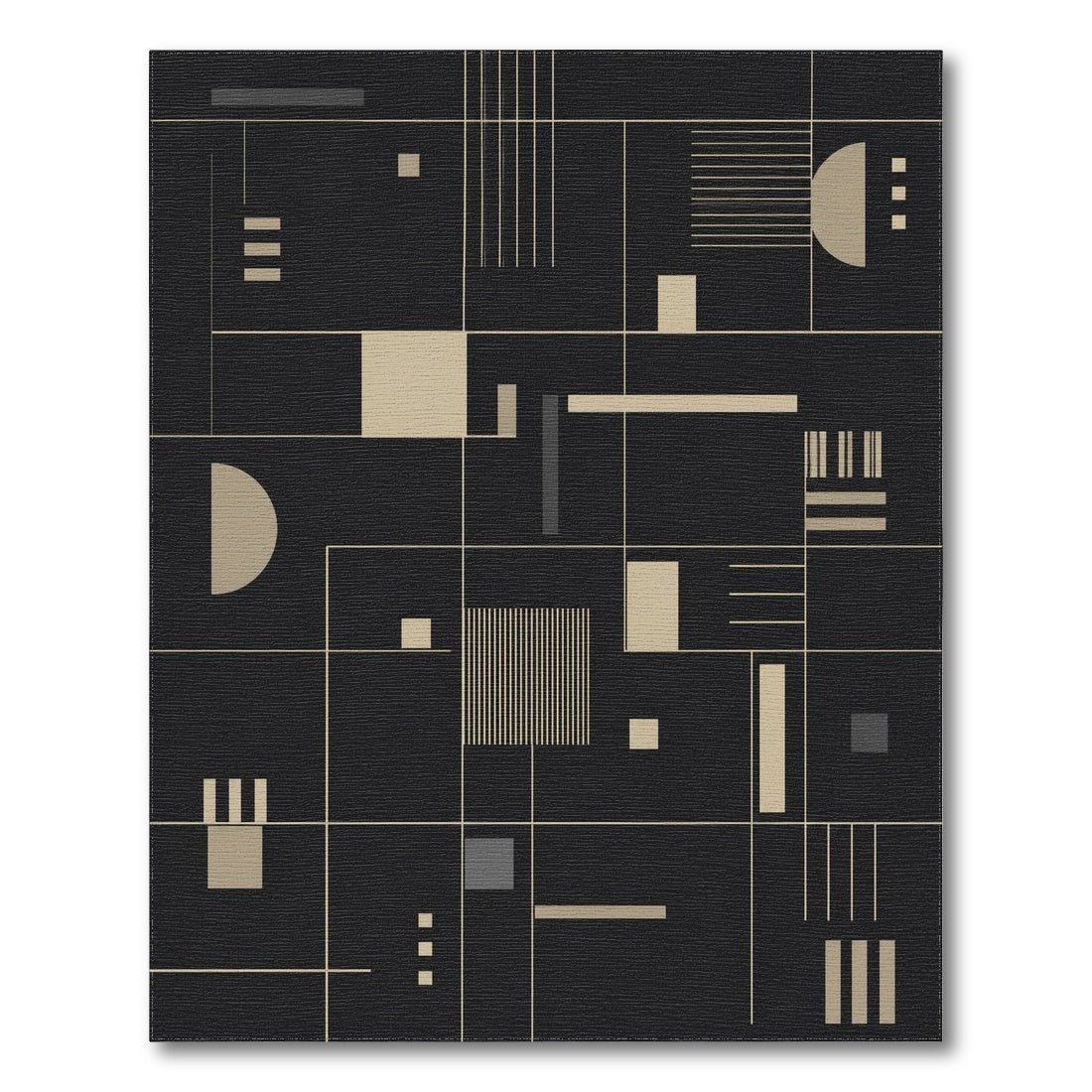 Black and White Modern Geometric Black Area Rug