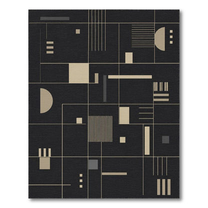 Black and White Modern Geometric Black Area Rug