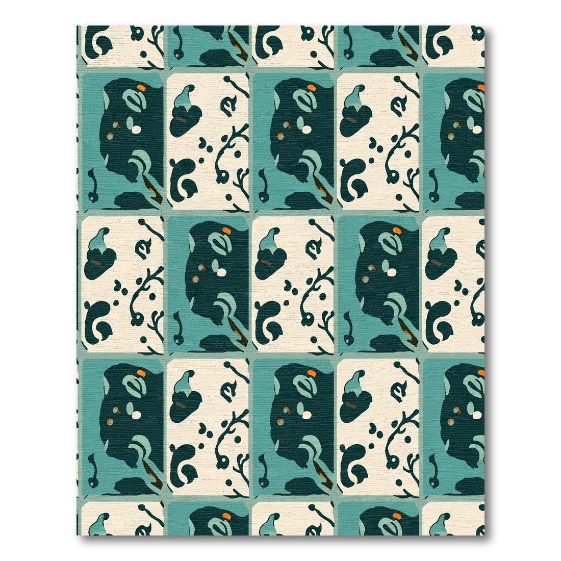 Teal And Cream Abstract Botanical Rug