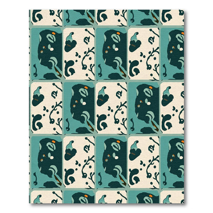 Teal And Cream Abstract Botanical Rug